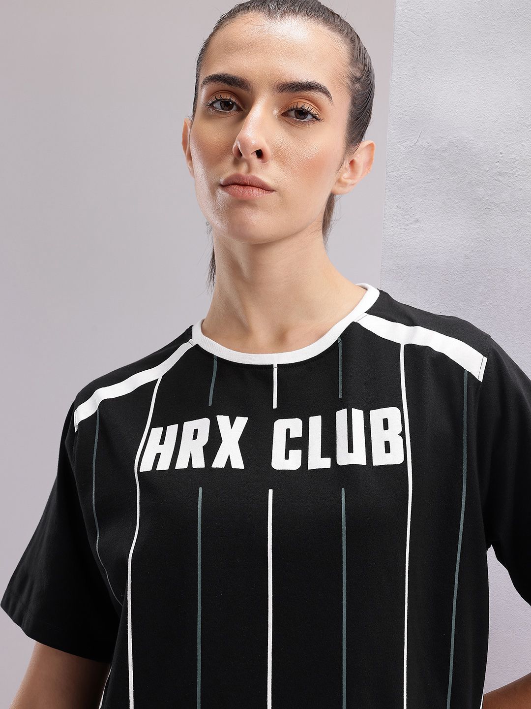HRX by Hrithik Roshan Brand Logo Striped Lifestyle T-shirt