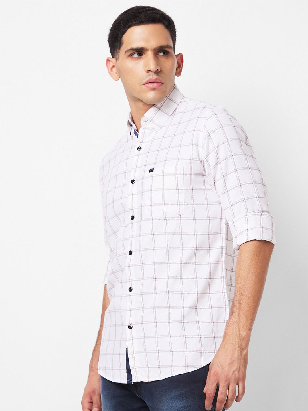 SPYKAR Slim Fit Windowpane Checks Opaque Cotton Casual Shirt