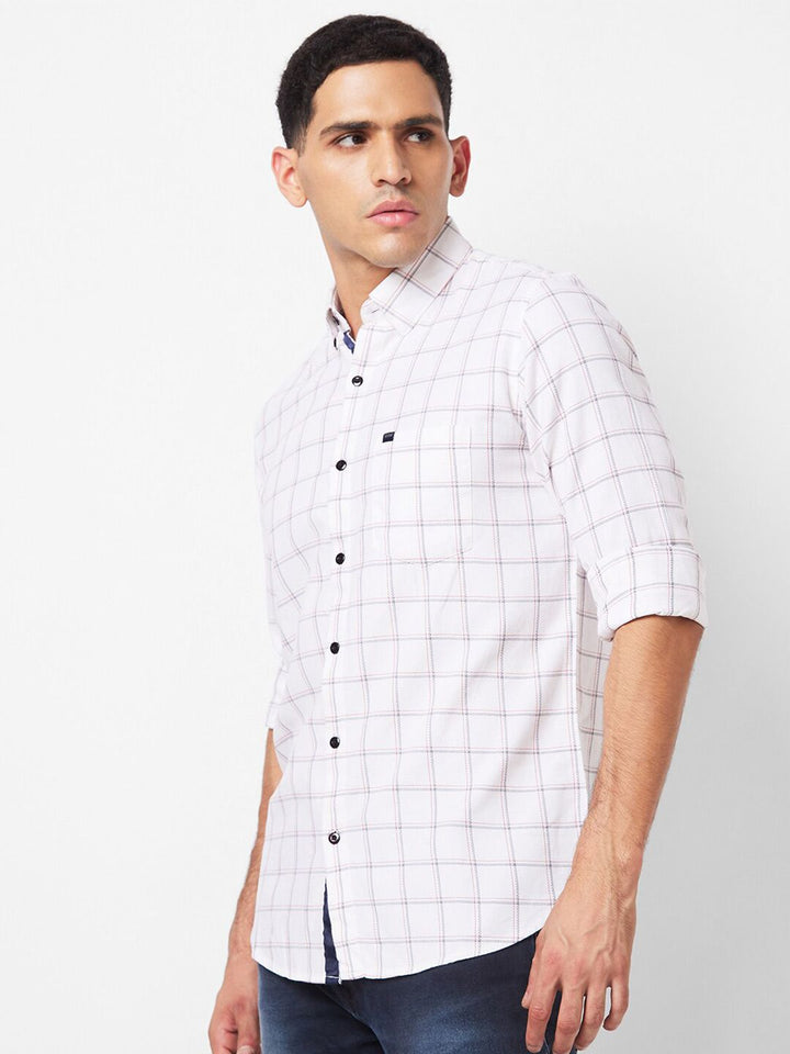 SPYKAR Slim Fit Windowpane Checks Opaque Cotton Casual Shirt