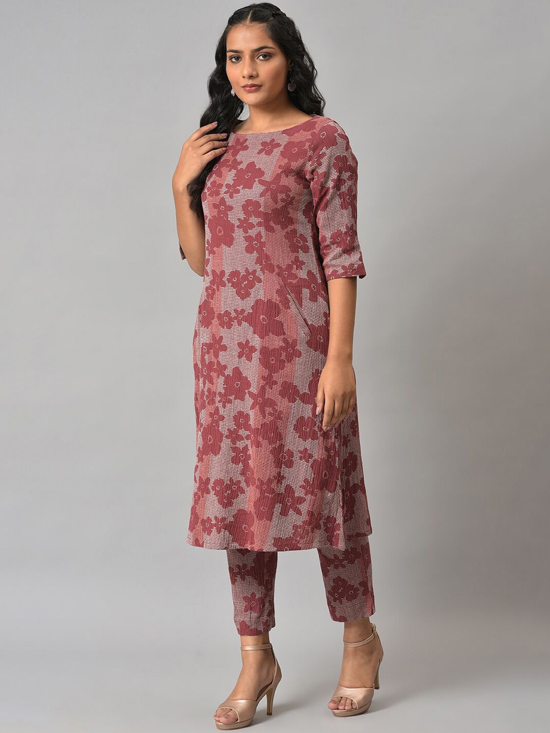 W Women Printed Cotton Kurta with Trousers