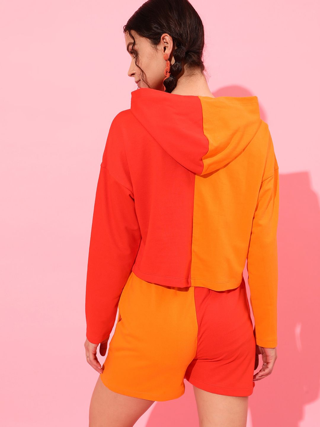 Jalan 9 Wanita Orange & Merah Warna-Cotton Cotton Co-Ords