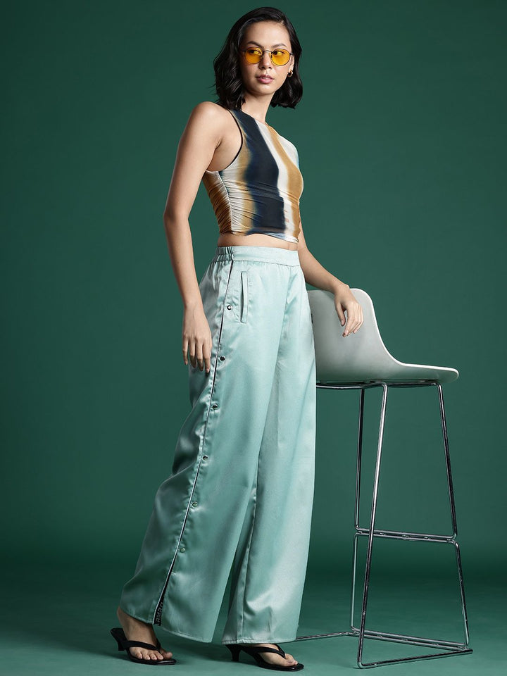 DressBerry Women Satin Trousers with Slit-Detail