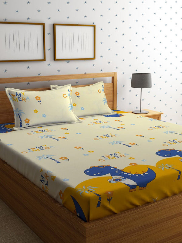 HOSTA HOMES Cartoon Characters 210 TC Queen Bedsheet with 2 Pillow Covers