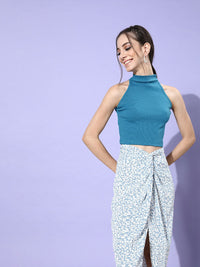 STREET 9 Woman Tranquil Teal Solid Cropped Top