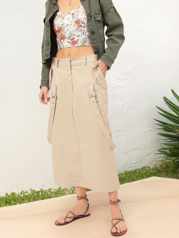 DressBerry Confident Couture Belt Detail Straight Midi Skirt