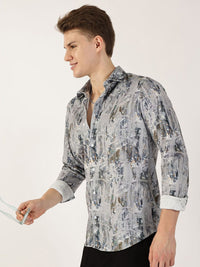 Thomas Scott Men Premium Fit Cutaway Collar Abstract Printed Cotton Casual Shirt