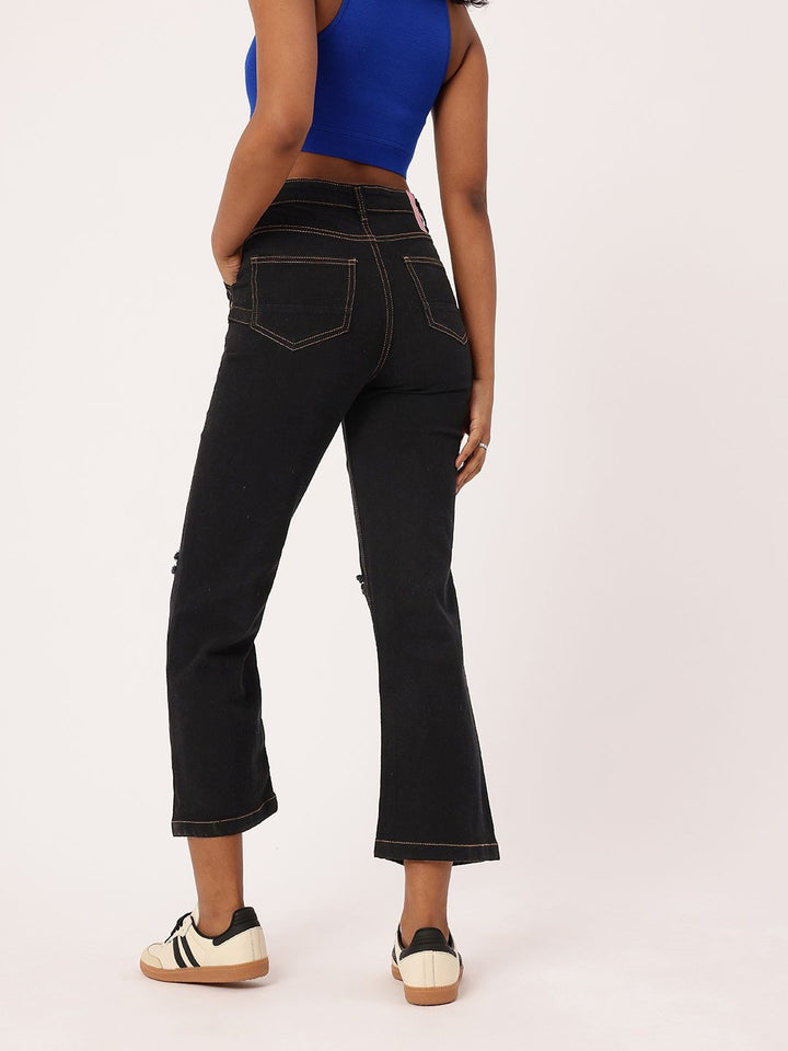 DressBerry Women Bold Grunge Slash Knee High Rise Cropped Jeans