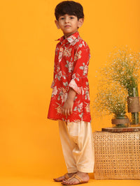 VASTRAMAY Boys Floral Printed Shirt Collar Kurta With Pyjamas