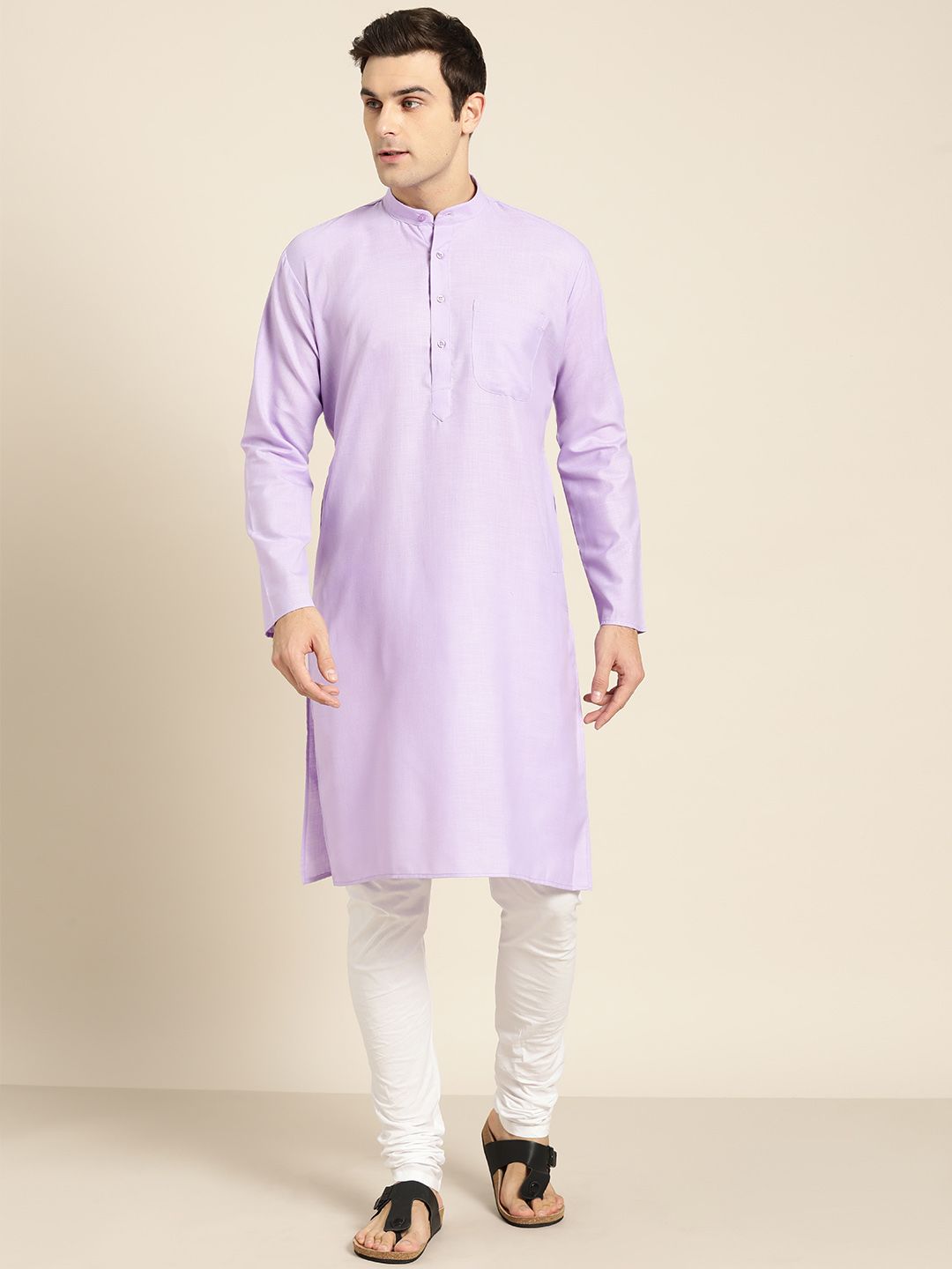 SOJANYA Men Lavender Solid Straight Kurta