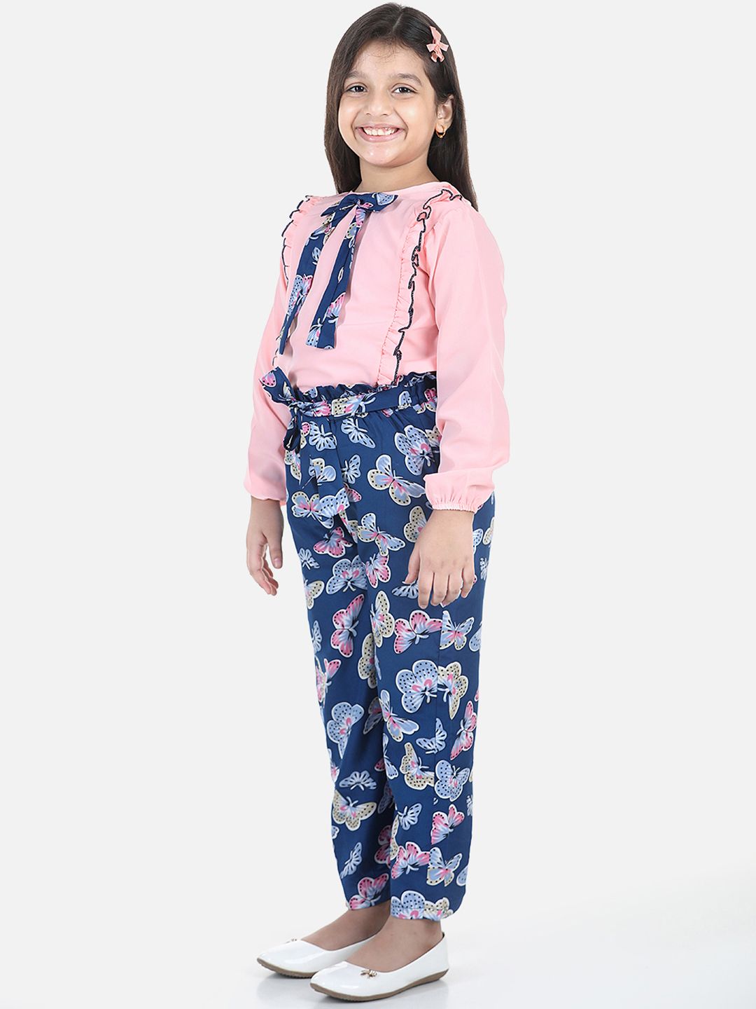 Cutiekins Girls Peach-Coloured & Blue Printed Top with Palazzos