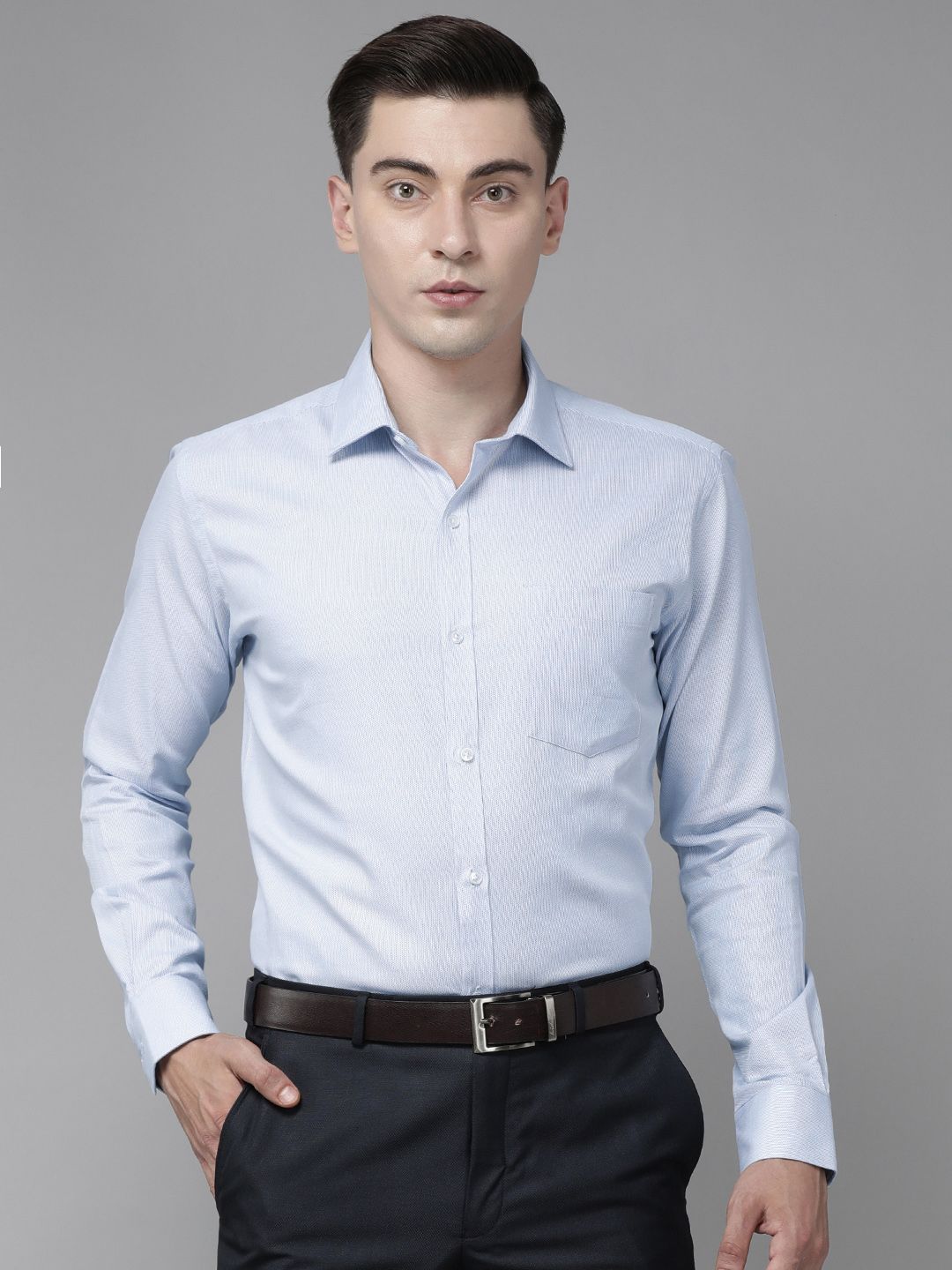 Park Avenue Men Light Blue Self Design Slim Fit Formal Shirt