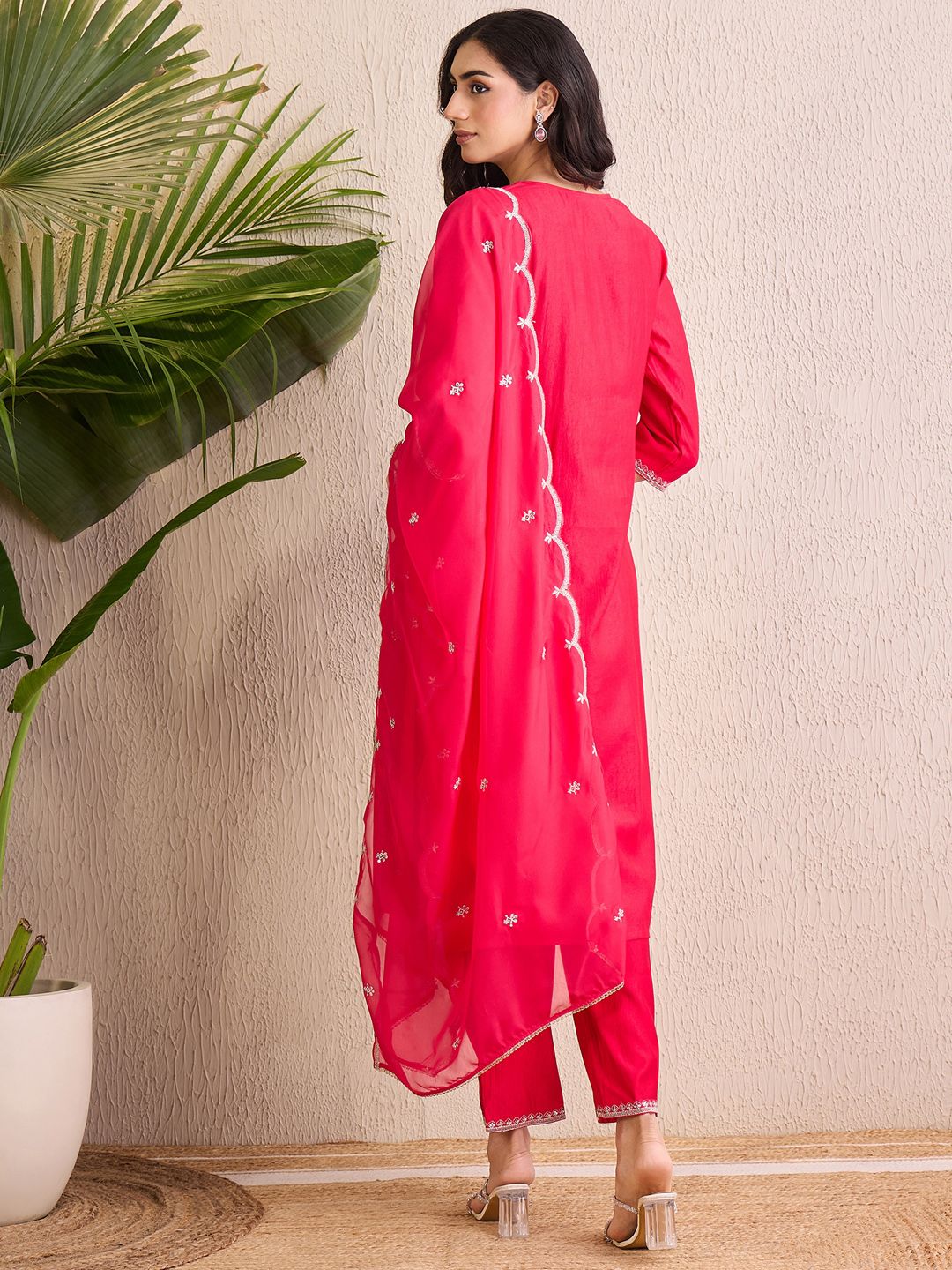 Indo Era Women Floral Yoke Design Regular Liva Kurta with Trousers & With Dupatta