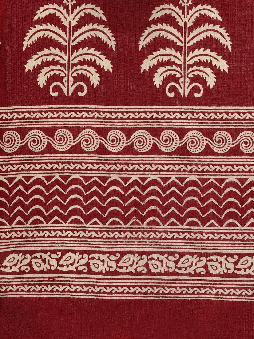 KALINI Maroon & Cream-Coloured Khadi Silk Kalamkari Saree