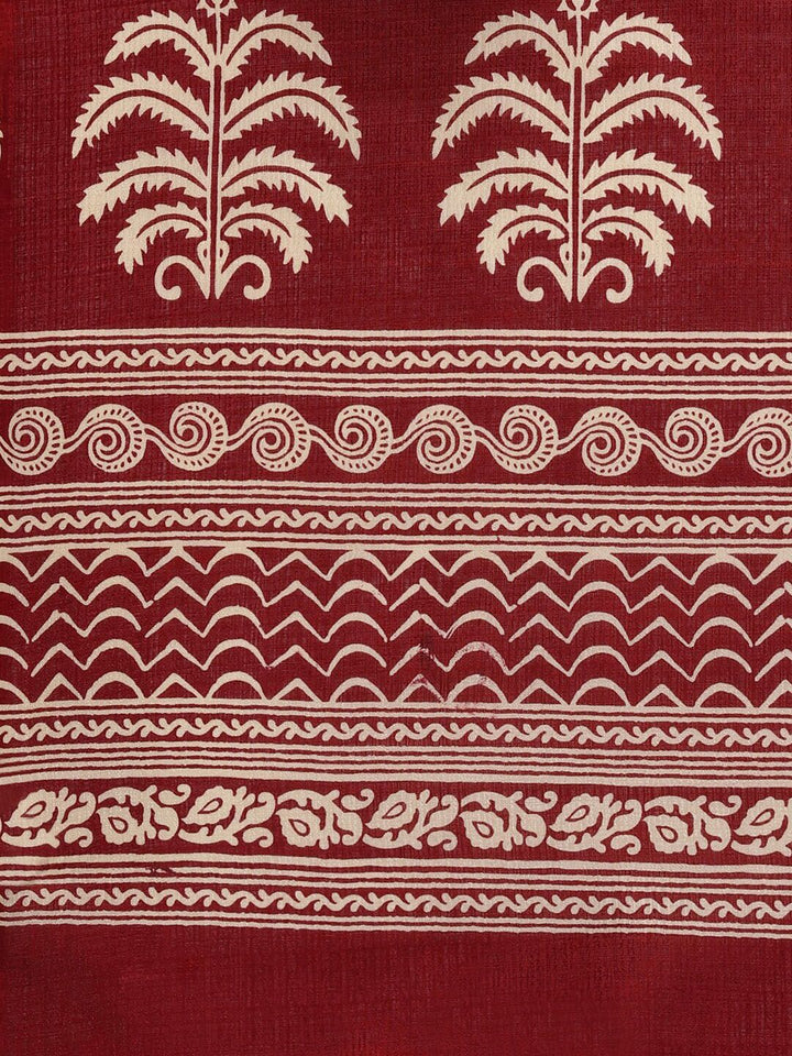 KALINI Maroon & Cream-Coloured Khadi Silk Kalamkari Saree