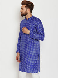 SOJANYA Kurta Lurus Bercetak Biru & Putih Lelaki