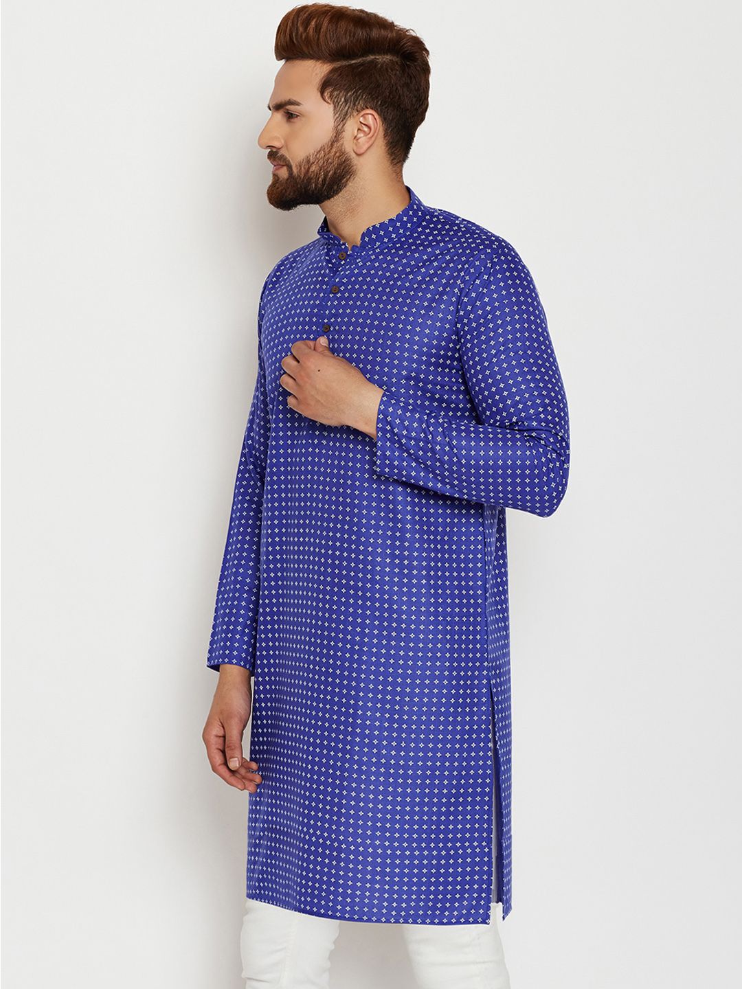 SOJANYA Kurta Lurus Bercetak Biru & Putih
