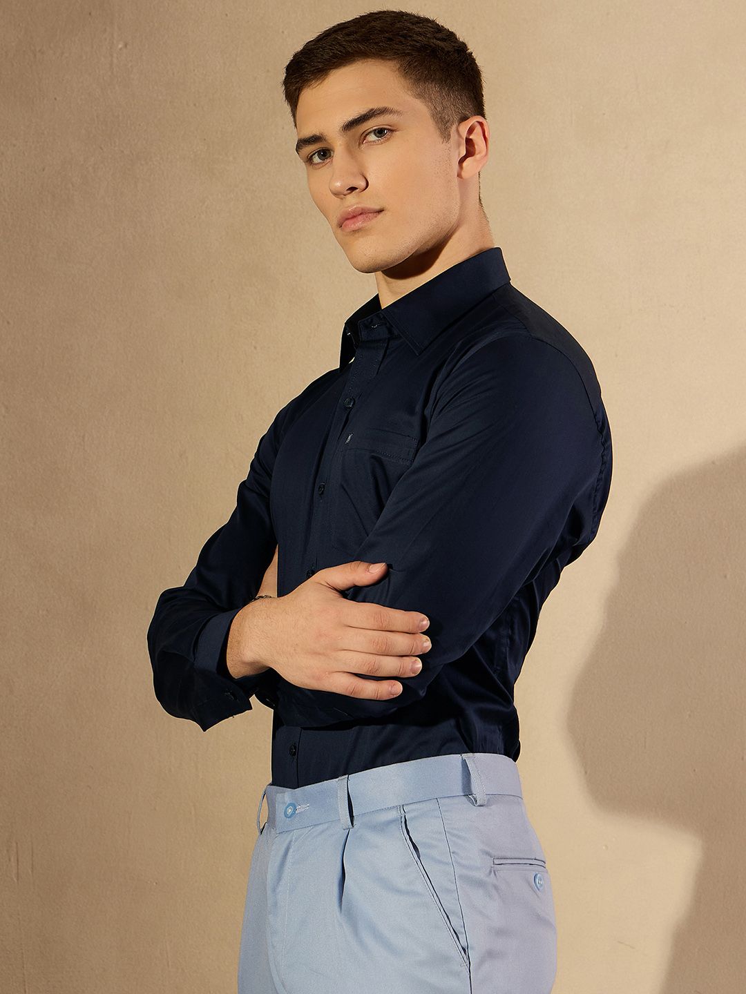 DENNISON Smart Solid Opaque Pure Cotton Satin Shirt