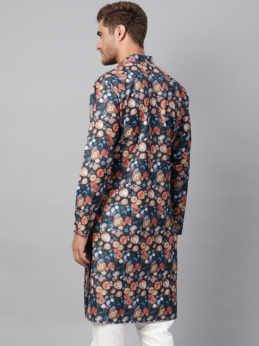 SOJANYA Kurta Lurus Bercetak Biru Lelaki