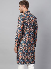 SOJANYA Kurta Lurus Bercetak Biru Lelaki