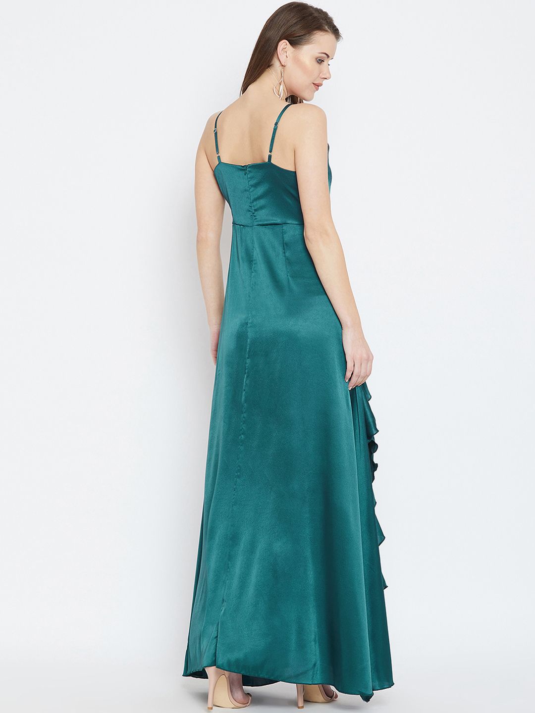 Berrylush Women Teal Blue Solid Maxi Dress