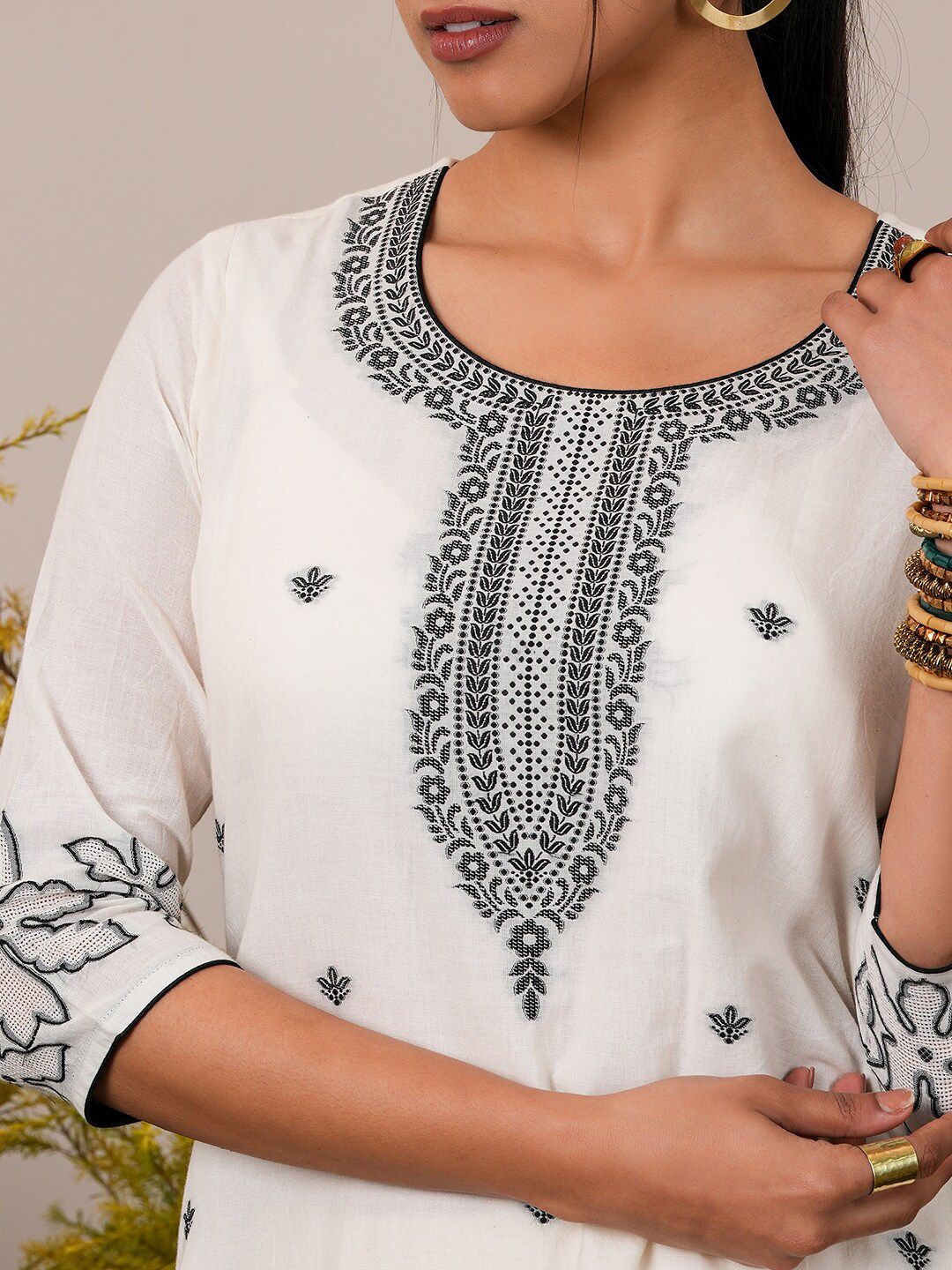 Libas Floral Regular Pure Cotton Kurta with Trousers & Dupatta