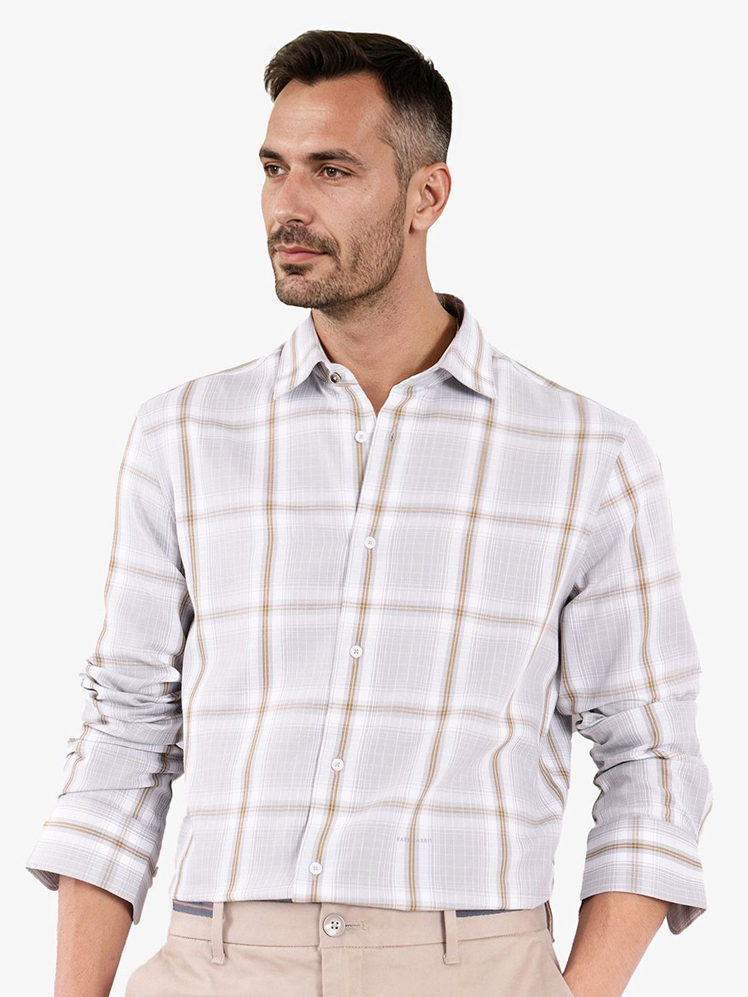 RARE RABBIT Men Comfort Spread Collar Checked Cotton Casual Shirt