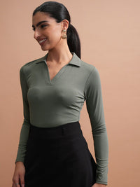 Tokyo Talkies Lengan Penuh Bodysuit Polo Lengan Penuh