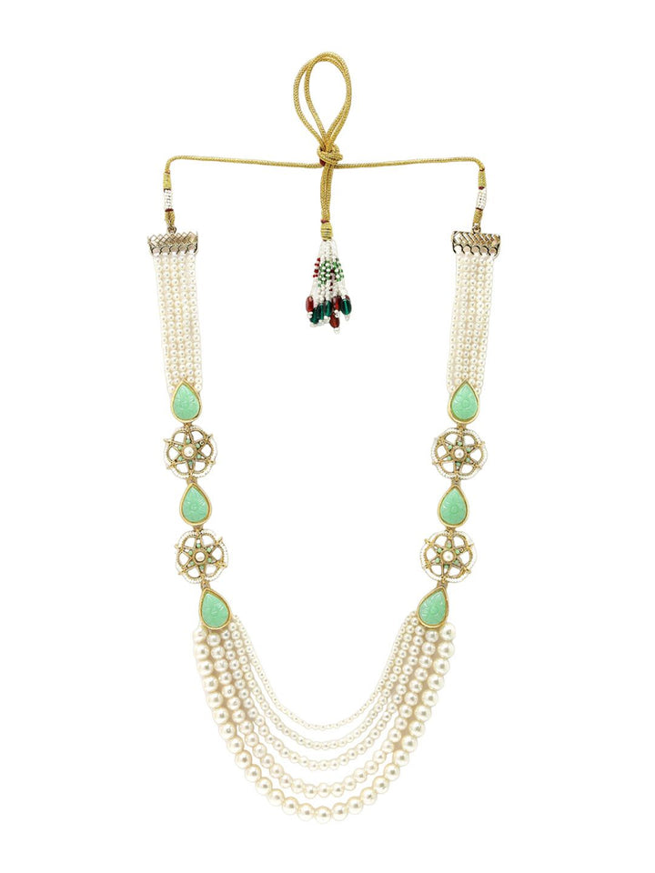 KARATCART Gold-Plated Beaded Kundan-Studded Jewellery Set