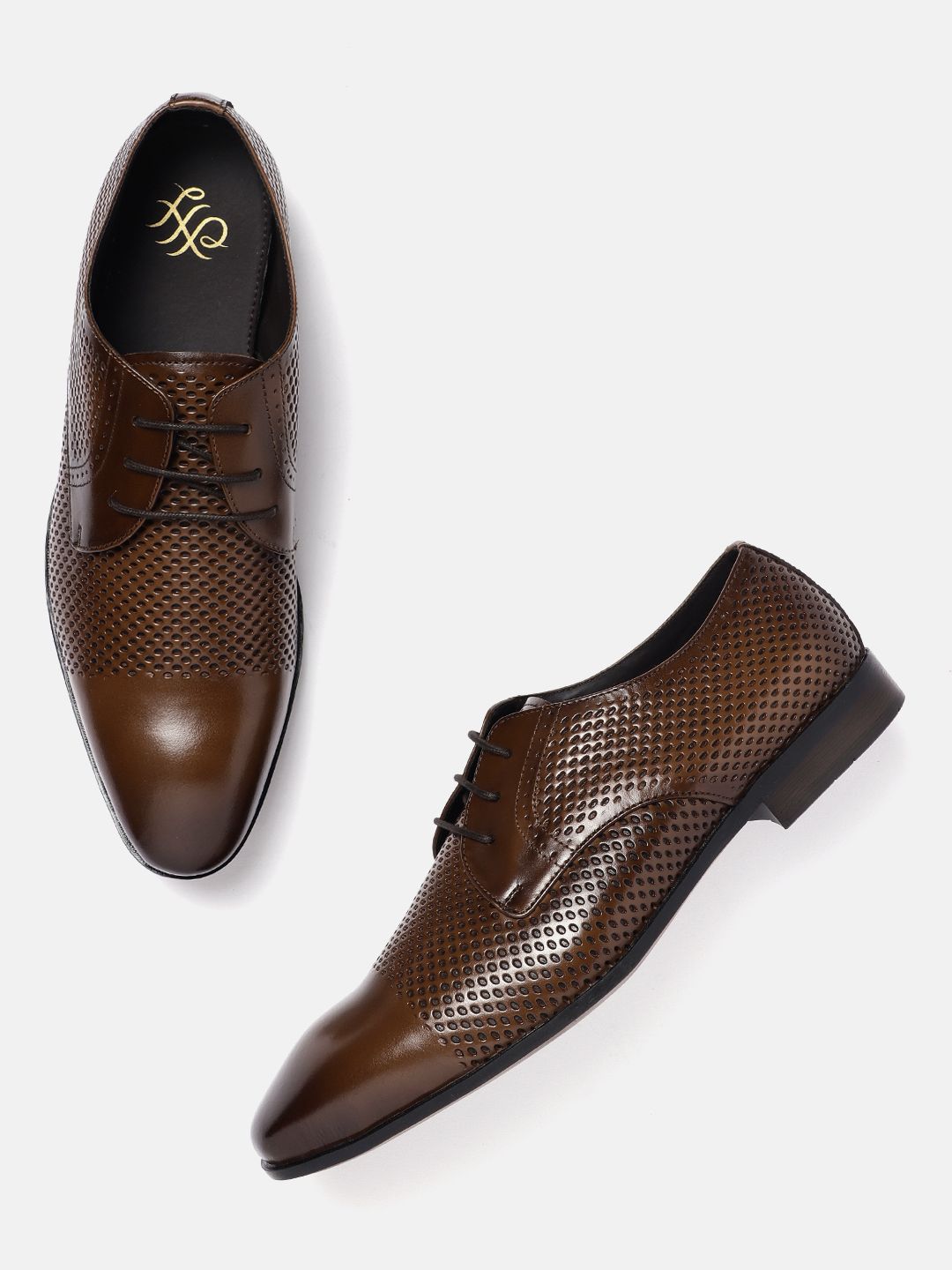 House of Pataudi Men Perforated Detailing Formal Derbys