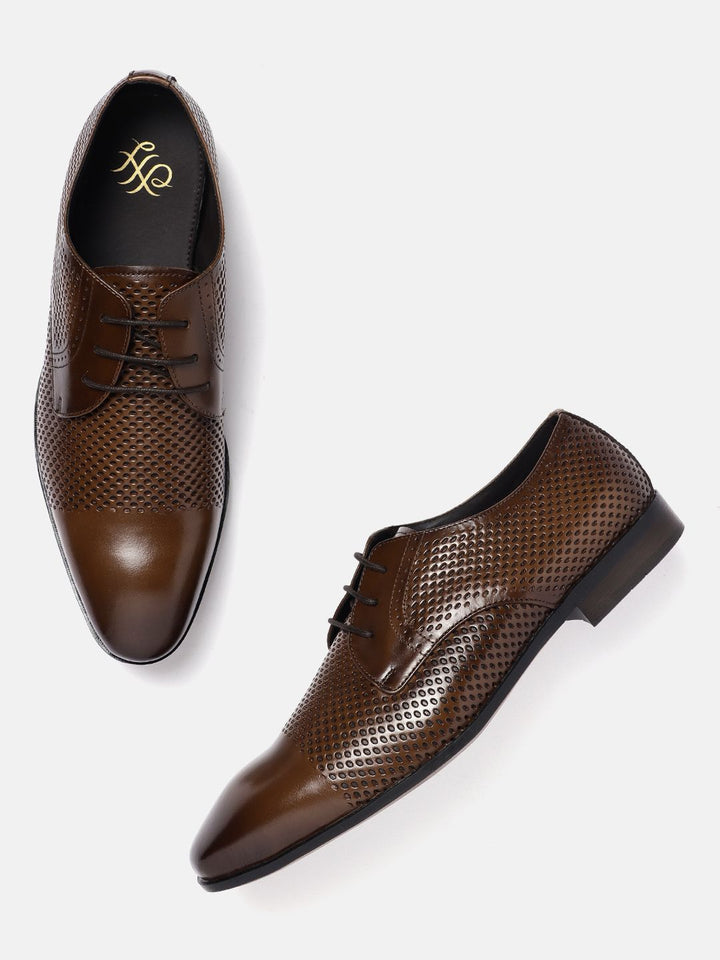 House of Pataudi Men Perforated Detailing Formal Derbys