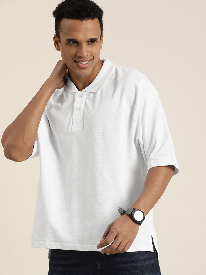 DILLINGER Men Solid Honeycomb Structure Oversized Cotton Polo T-Shirt