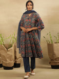 W V Neck Floral Printed Thread Work Cotton Kurta