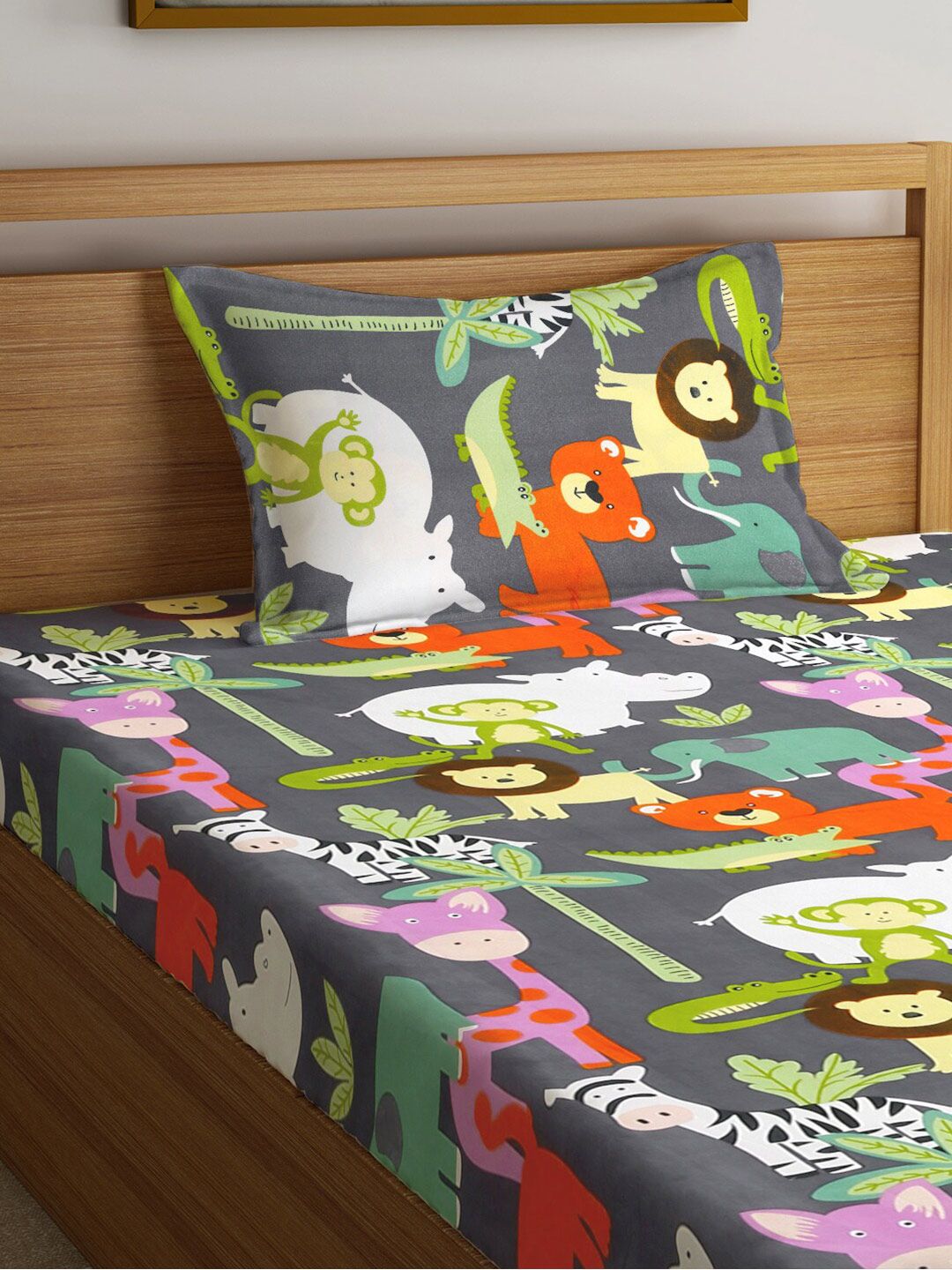 KLOTTHE Kelabu Kapas Perbualan 300 TC Cadar Halus Tunggal dengan Sarung Bantal-220 x 150 cm