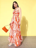QUIERO Abstract Printed Cut-Outs Detailed Halter Neck Maxi Dress