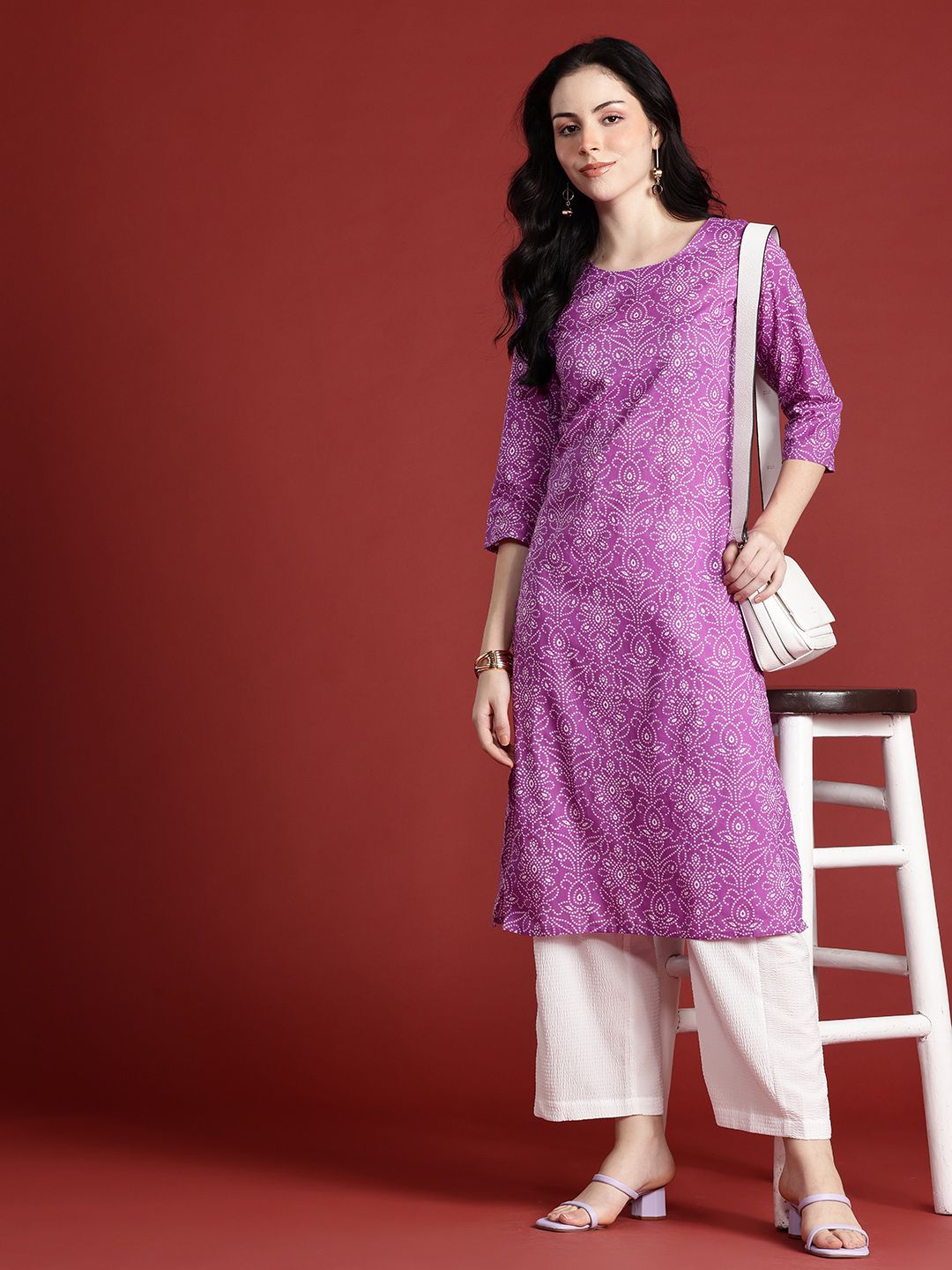 Anouk Bandhani Print Straight Kurta