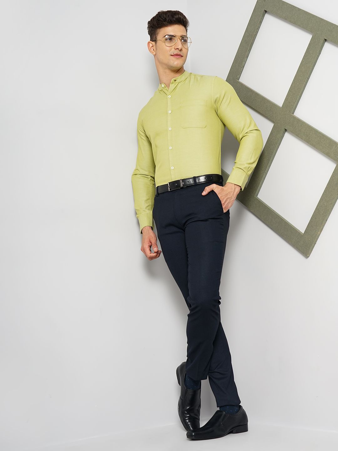 The Indian Garage Co. X Luxe Slim Fit Mandarin Collar Cotton Formal Shirt