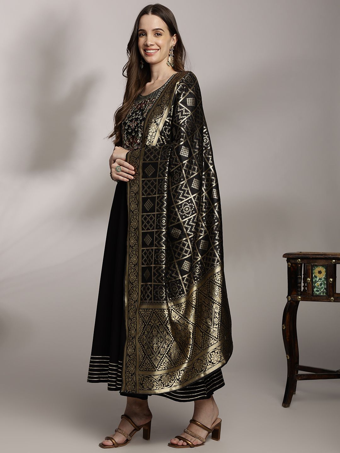 Anouk Women Ethnic Motifs Embroidered Kurta with Trousers & Dupatta