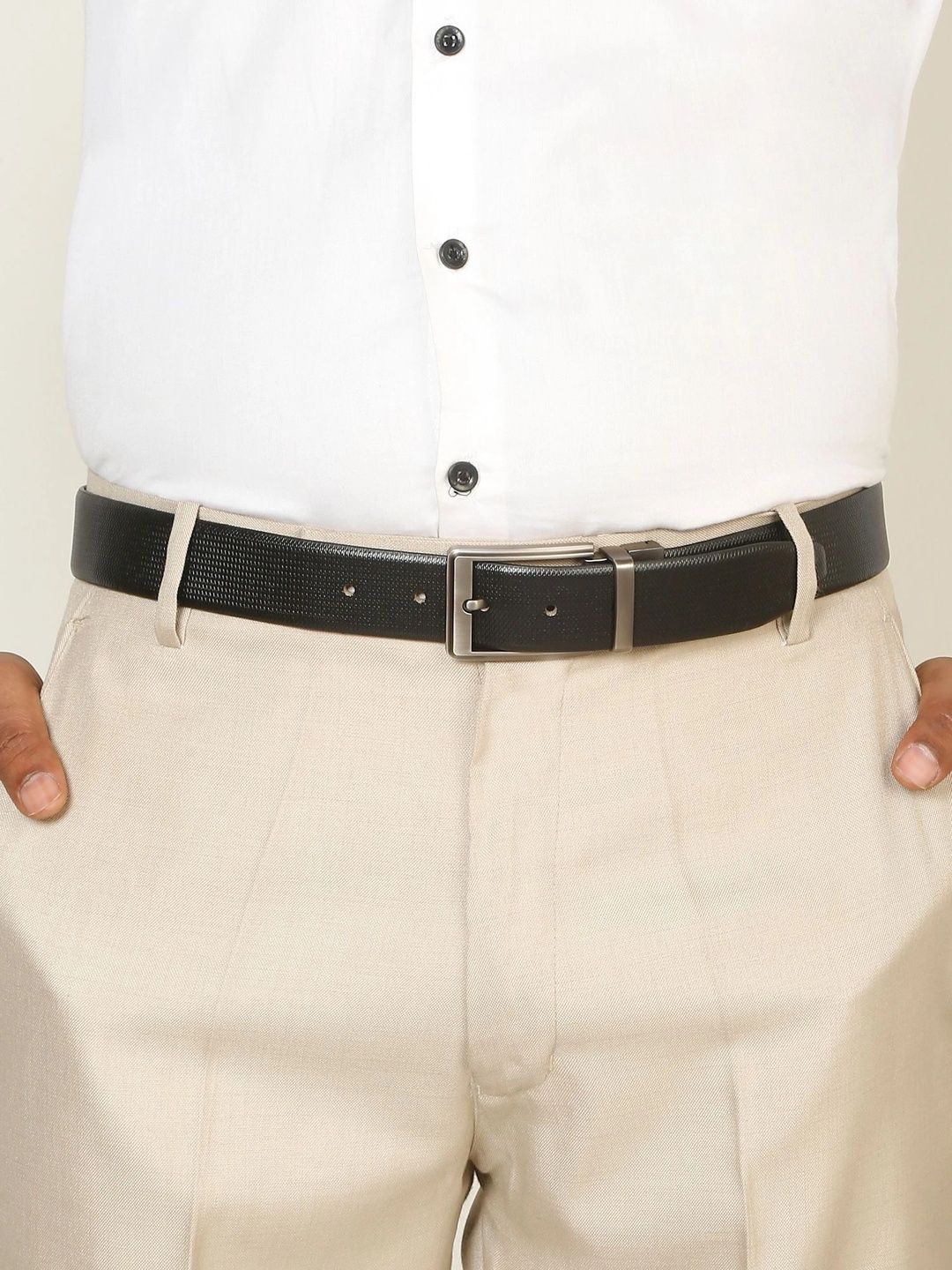 Teakwood Leathers Men Textured Leather Reversible Belt