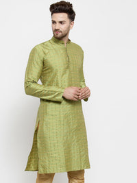 SOJANYA Men Green & Gold-Toned Checked Straight Kurta