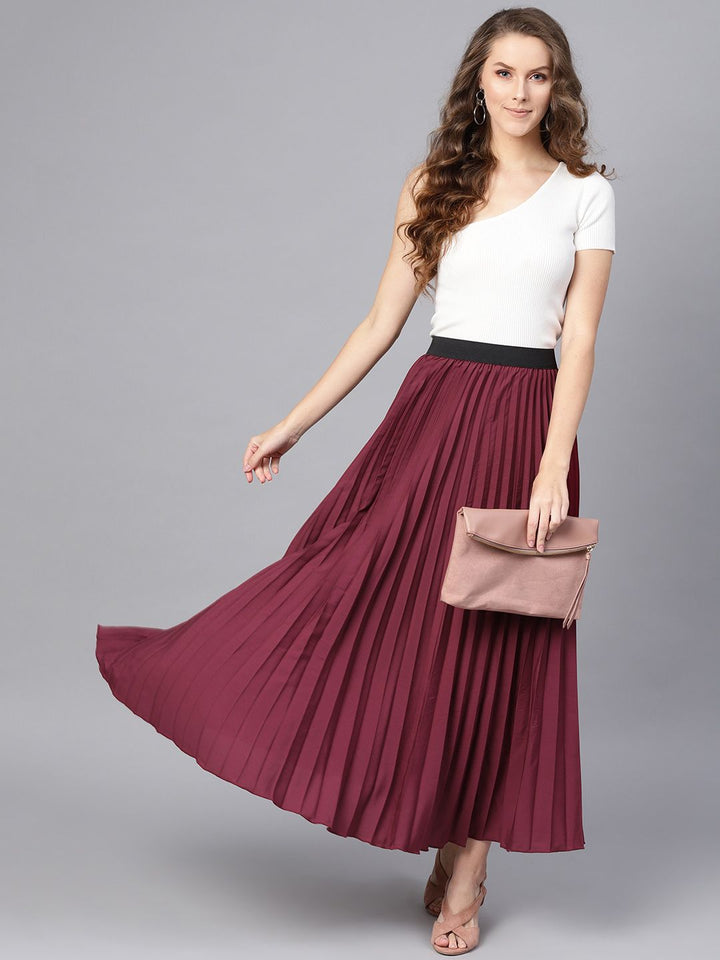 SASSAFRAS Burgundy Accordian Pleat Maxi Flared Skirt