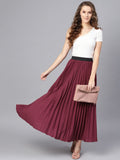 SASSAFRAS Burgundy Accordian Pleat Maxi Flared Skirt