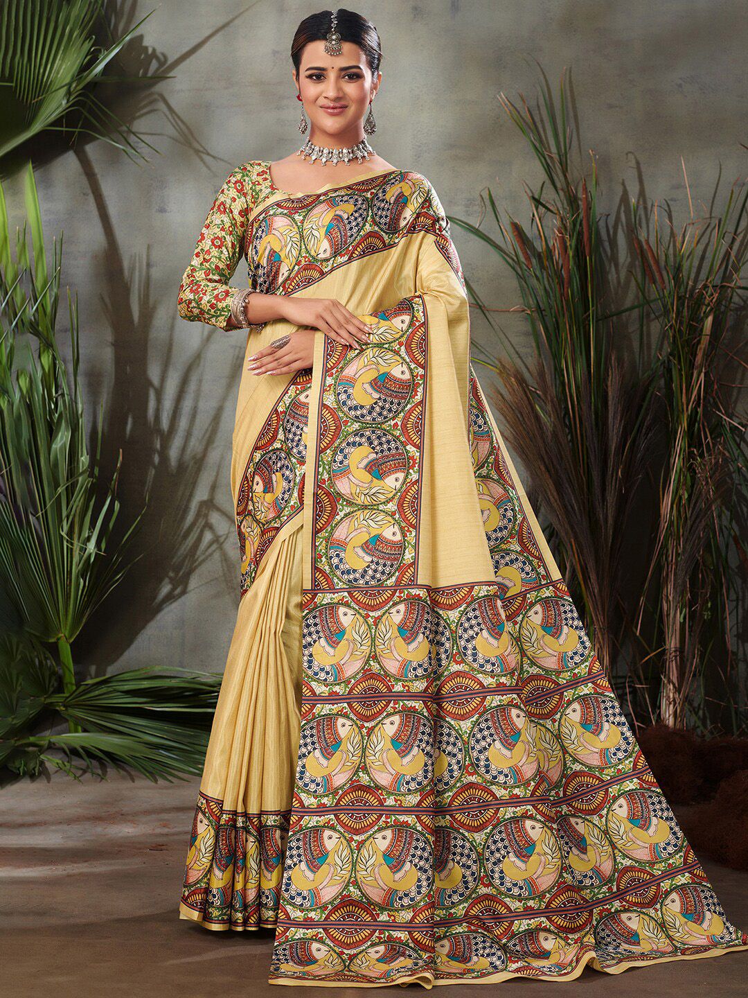 Saree mall Ethnic Motifs Silk Blend Taant Sarees