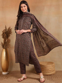 KALINI Floral Printed Straight Kurta with Trousers & Dupatta