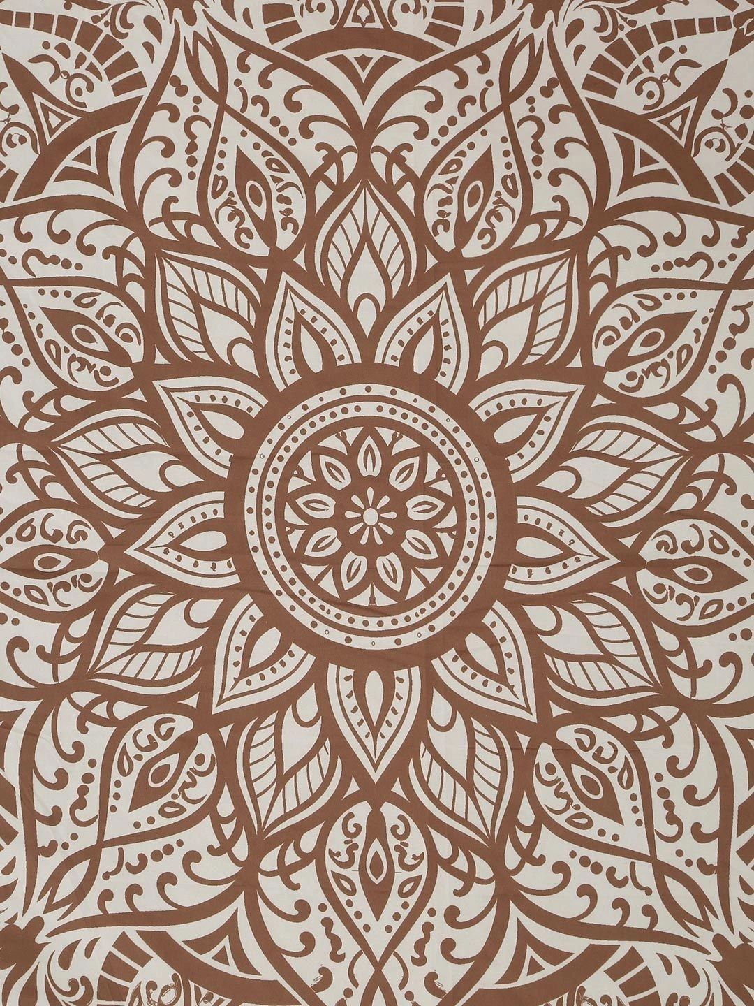 KLOTTHE Cream-Coloured & Brown Floral 400 TC King Bedsheet with 2 Pillow Covers