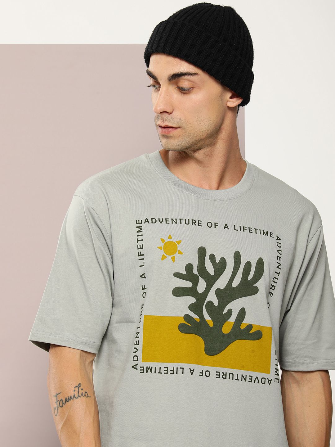 DILLINGER Men Graphic Printed Embossed Oversized T-shirt