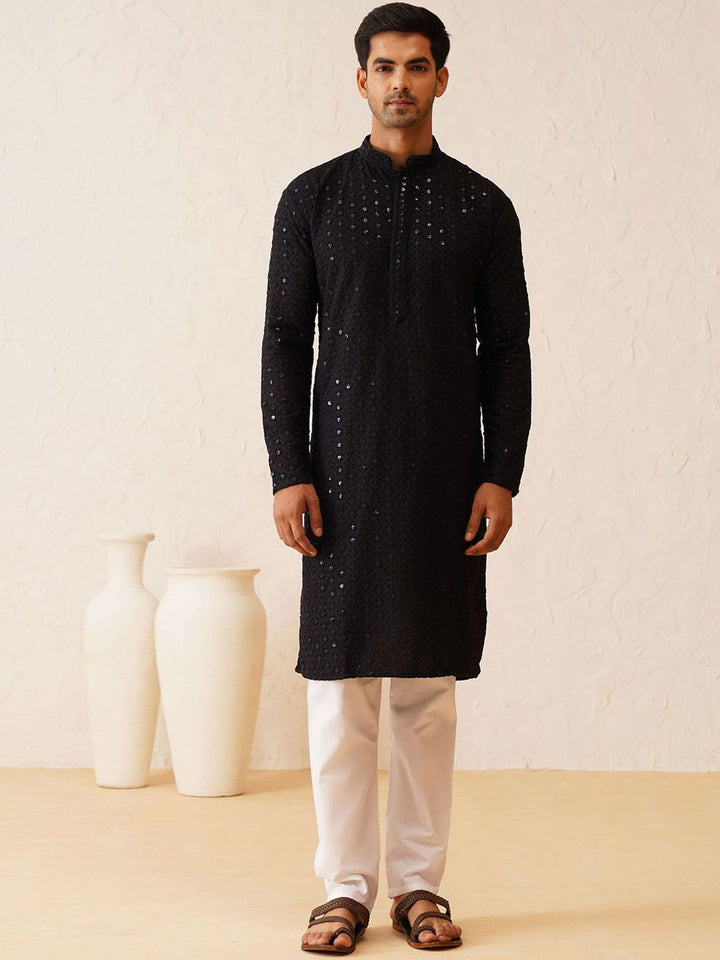 SOJANYA Ethnic Motifs Embroidered Regular Sequinned Pure Cotton Kurta with Churidar