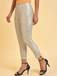 W Women Silver-Toned Comfort Slim Fit Cropped Trousers