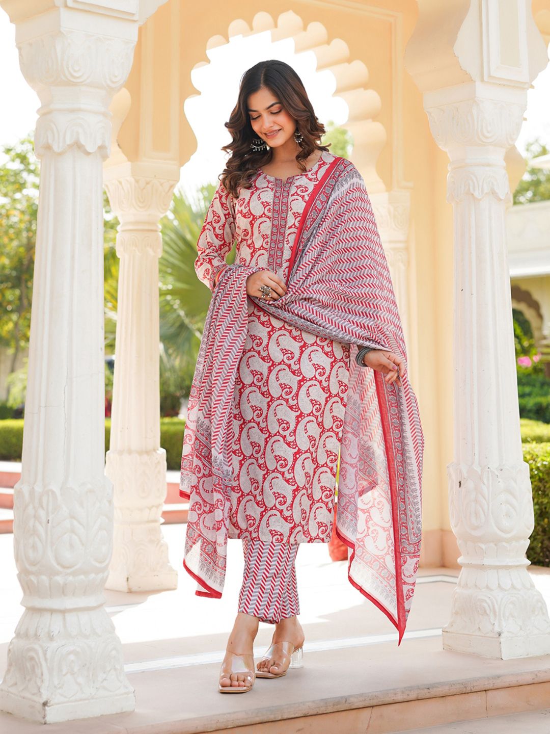 KALINI Women Paisley Printed Regular Kurta with Trousers & Dupatta