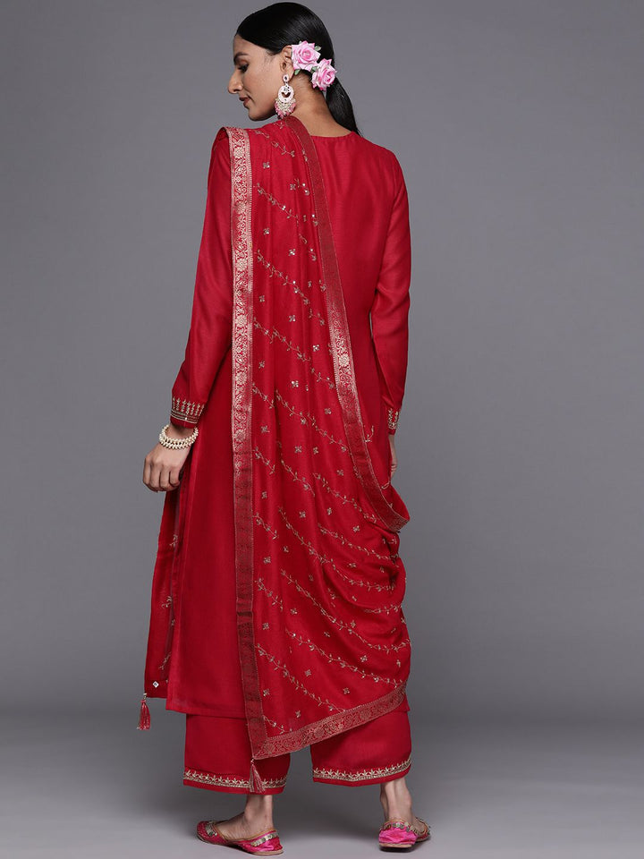 Libas Women Magenta Floral Embroidered Kurta with Palazzos & Dupatta