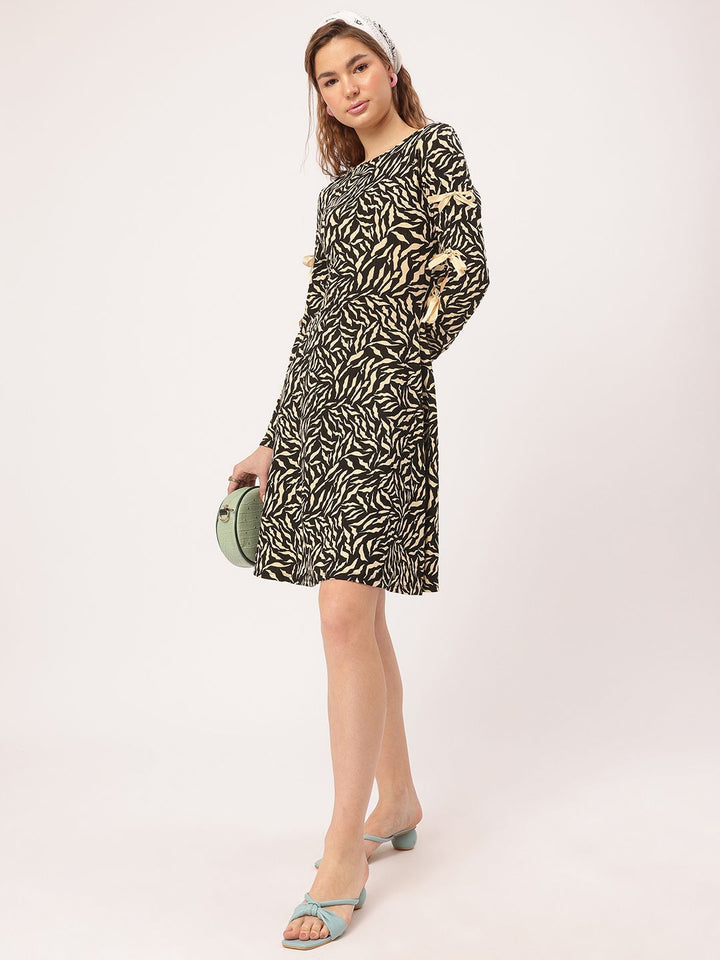 DressBerry Edgy Kawaii Ribbon Trim Animal Print A-Line Dress